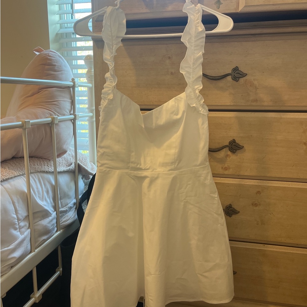 White Ruffle Strap Mini Dress - Picture 2 of 4